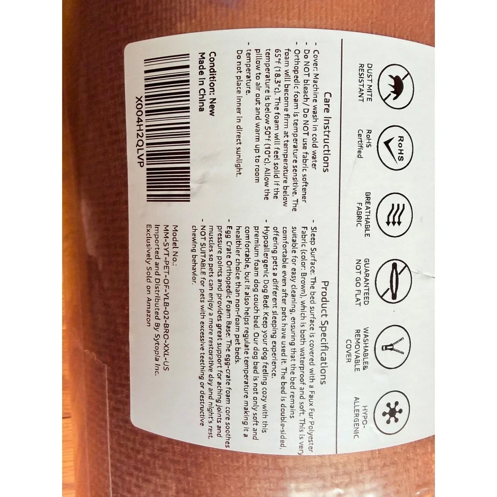 Sytopia XXL Orthopedic Foam Pet Bed Brown Velvet Faux Fur